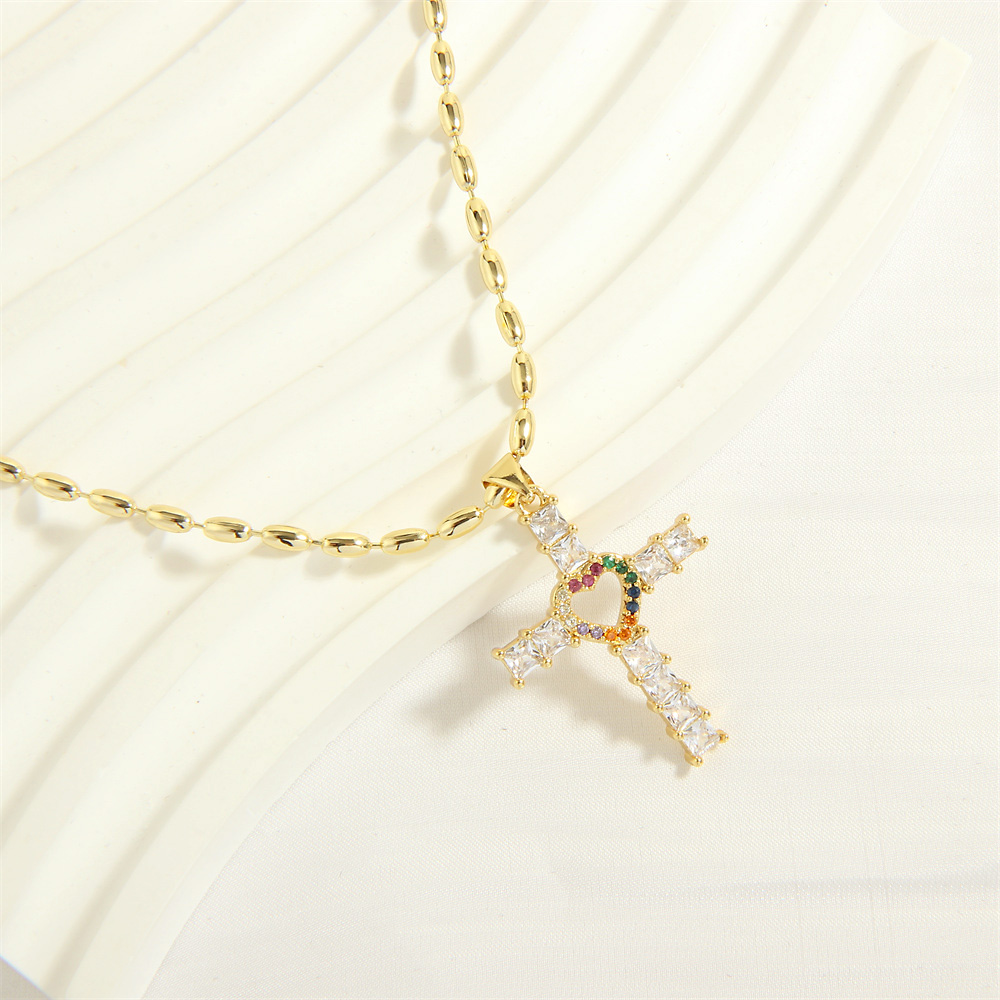 Einfacher Stil Kreuzen Herzform Kupfer 18 Karat Vergoldet Zirkon Halskette Mit Anhänger In Masse display picture 21