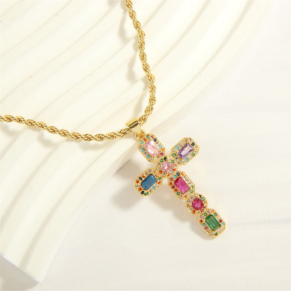 Simple Style Cross Heart Shape Copper 18k Gold Plated Zircon Pendant Necklace In Bulk display picture 29