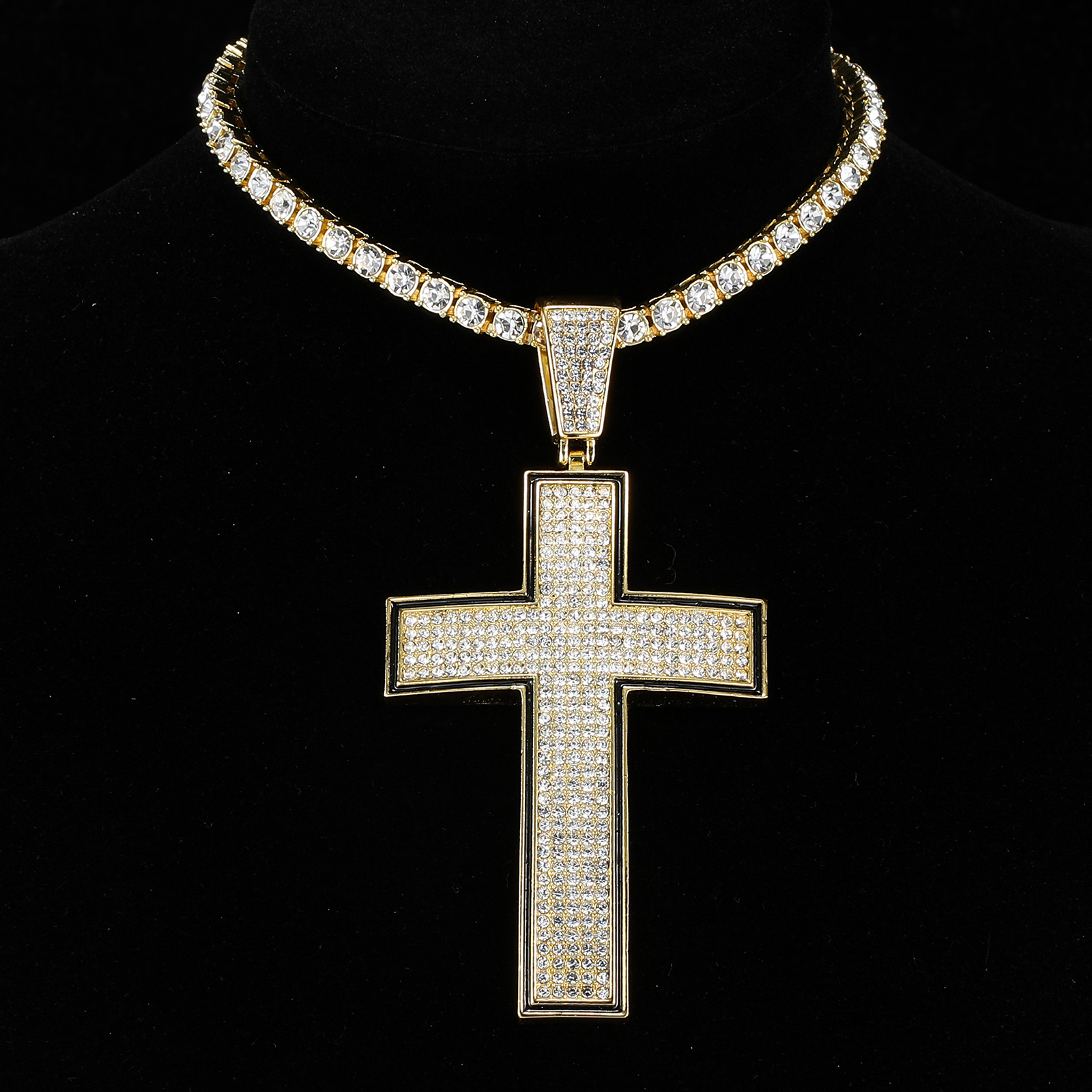 Casual Hip-hop Cross Solid Color Stainless Steel Alloy Inlay Rhinestones Unisex Pendant Necklace display picture 5