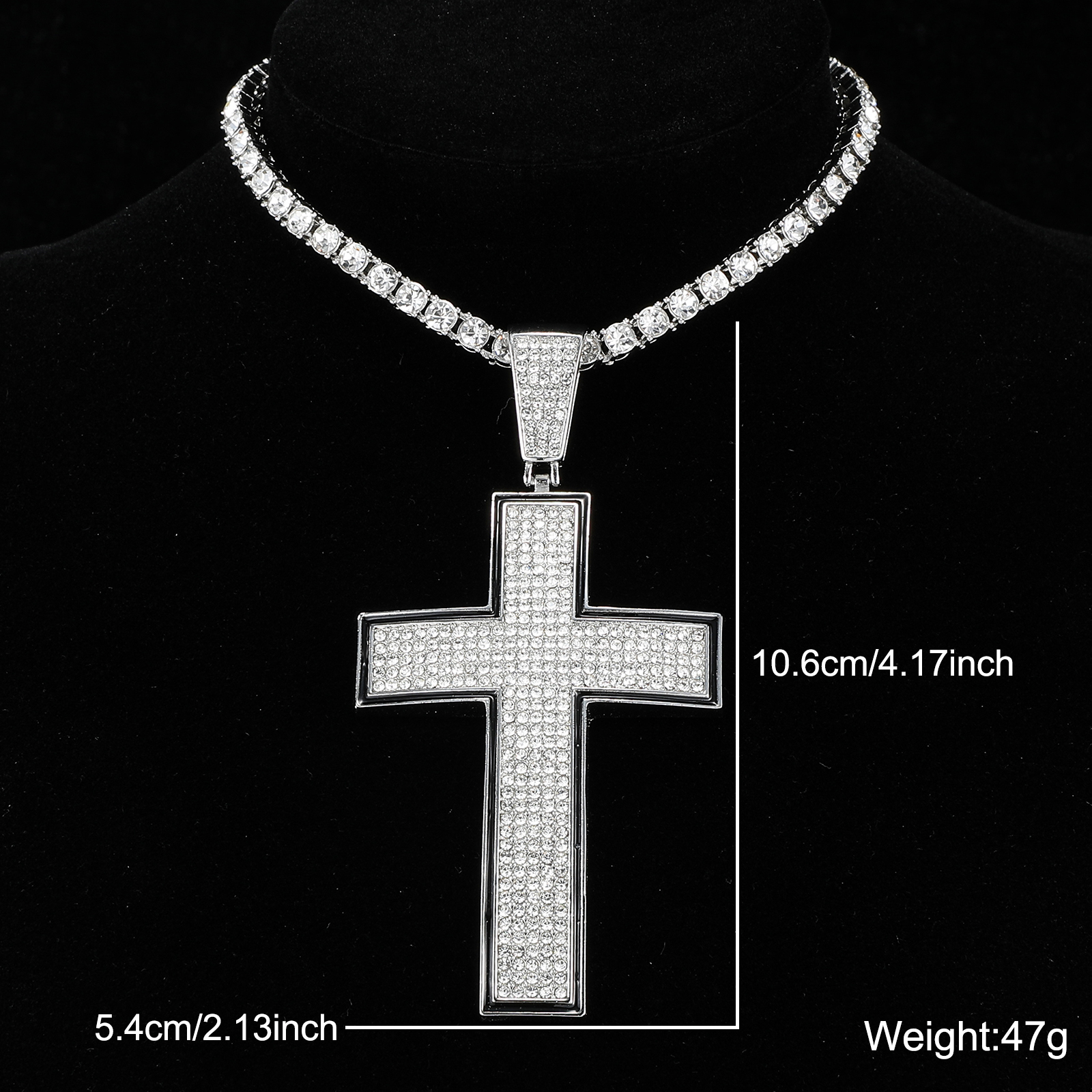 Casual Hip-hop Cross Solid Color Stainless Steel Alloy Inlay Rhinestones Unisex Pendant Necklace display picture 3