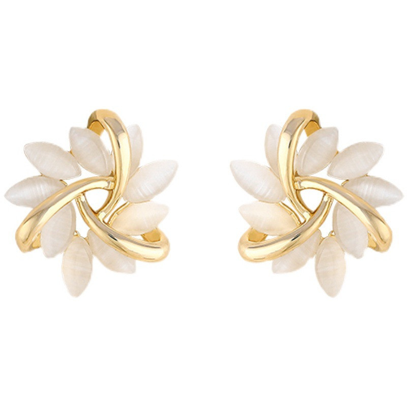 1 Pair Sweet Commute Petal Plating Hollow Out Inlay Alloy Opal Ear Studs display picture 5