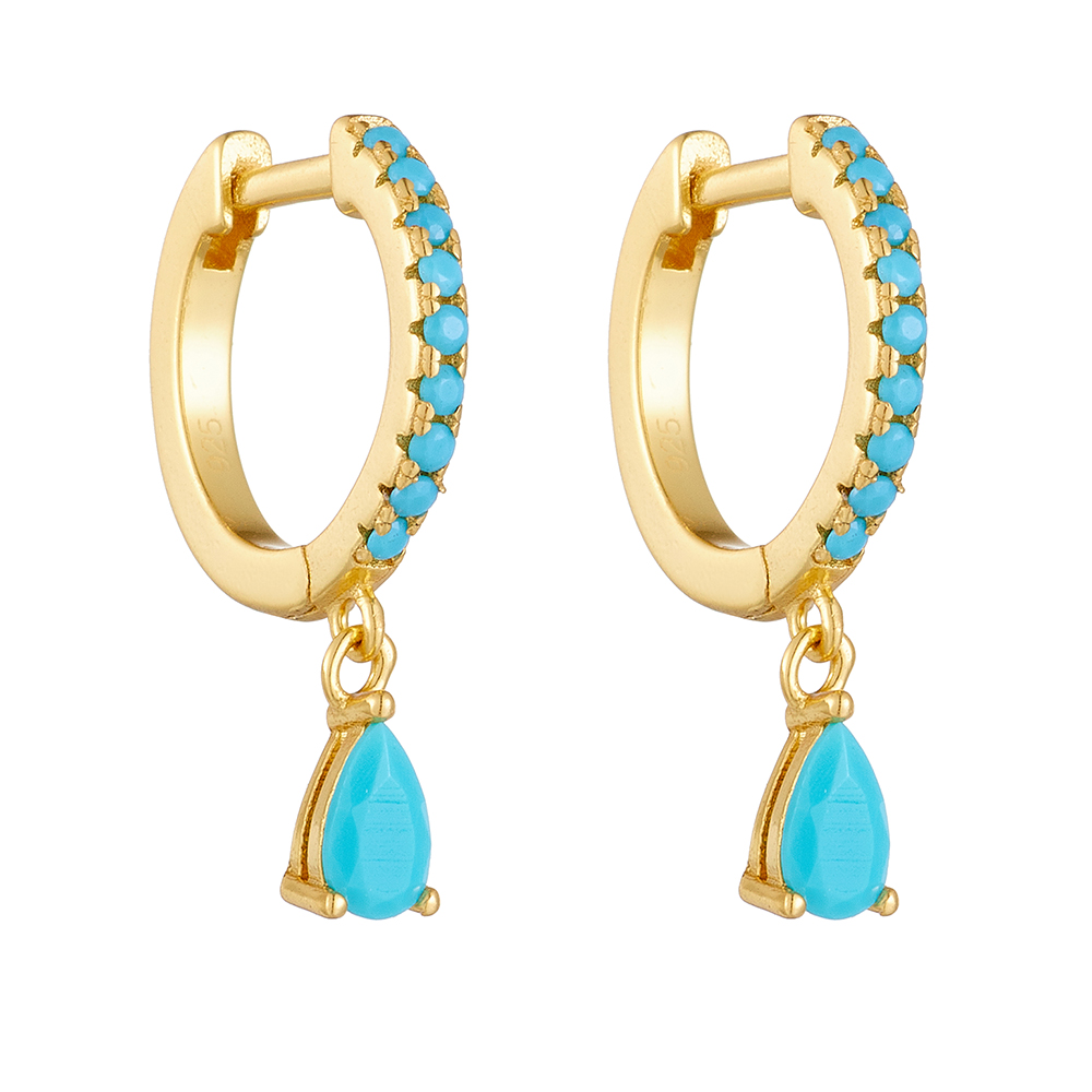1 Pair Ig Style Water Droplets Plating Inlay Sterling Silver Turquoise 14k Gold Plated Rhodium Plated Drop Earrings display picture 1