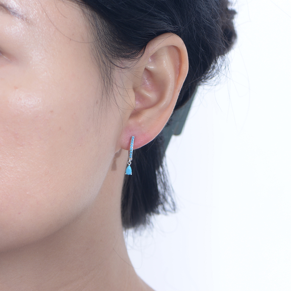 1 Paire Style Ig Les Gouttelettes D'eau Placage Incruster Argent Sterling Turquoise Plaqué Or 14k Plaqué Rhodium Boucles D'oreilles display picture 2