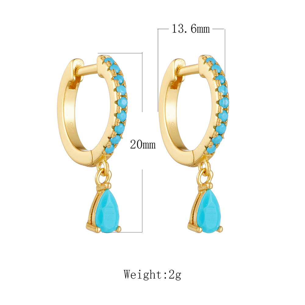 1 Pair Ig Style Water Droplets Plating Inlay Sterling Silver Turquoise 14k Gold Plated Rhodium Plated Drop Earrings display picture 10
