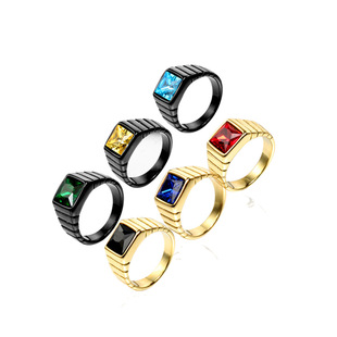 Casual Geometric Titanium Steel Gem 18K Gold Plated Unisex Rings display picture 3