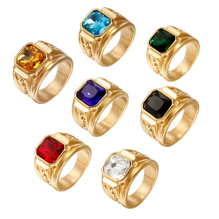 Casual Geometric Titanium Steel Gem 18K Gold Plated Unisex Rings display picture 7