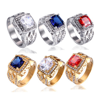 Casual Geometric Titanium Steel Gem 18K Gold Plated Unisex Rings display picture 9