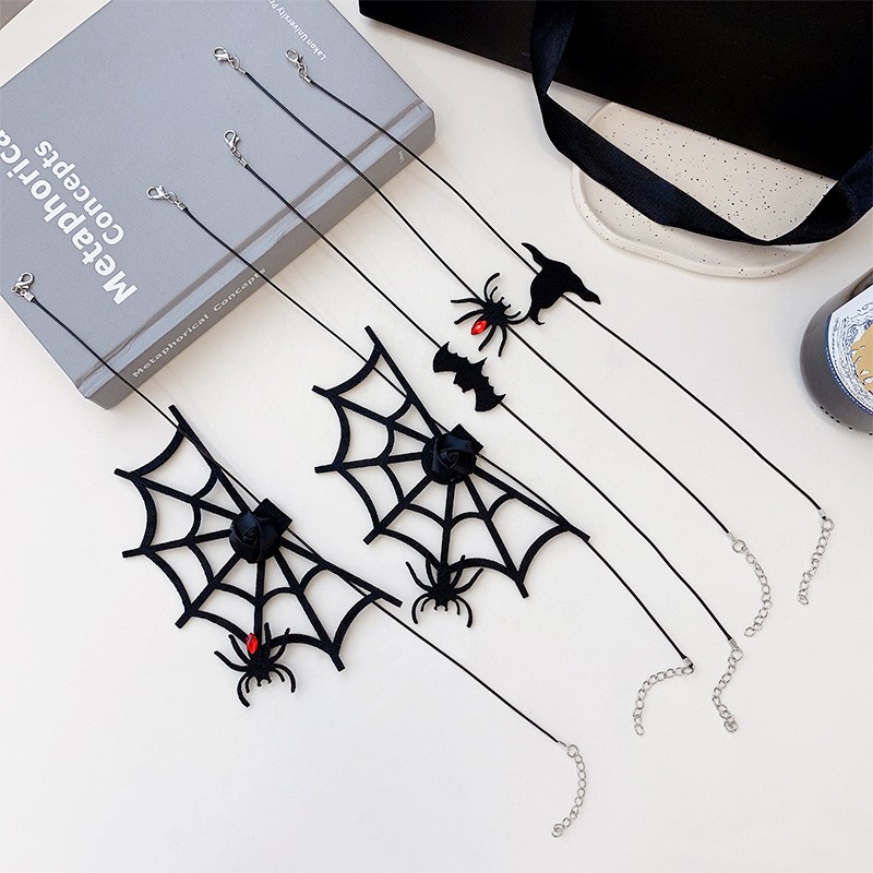 Exaggerated Funny Spider Web Alloy Sponge Three-dimensional Halloween Women's Necklace display picture 4