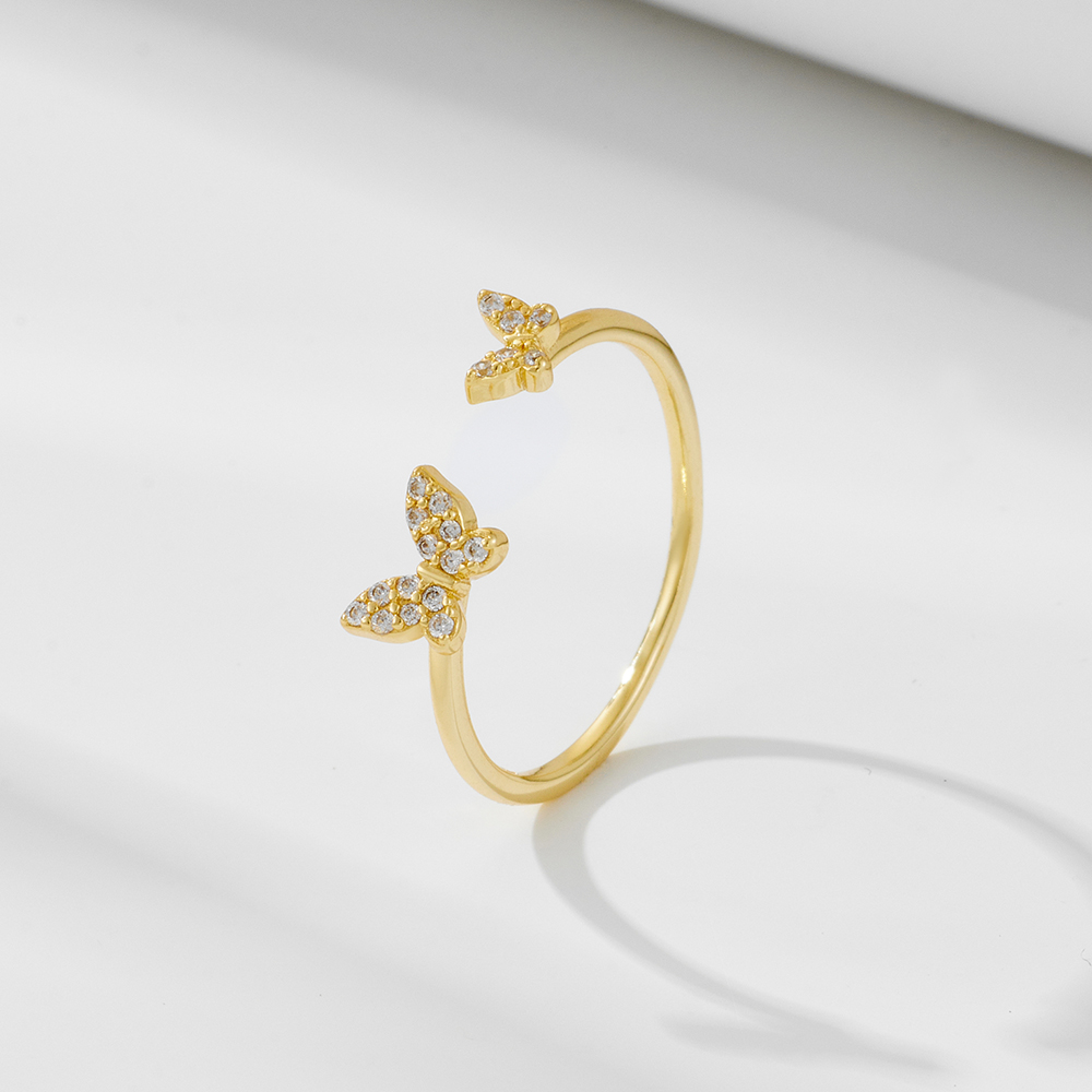 Ig Style Butterfly Sterling Silver Plating Inlay Zircon 14k Gold Plated Rhodium Plated Open Rings display picture 4