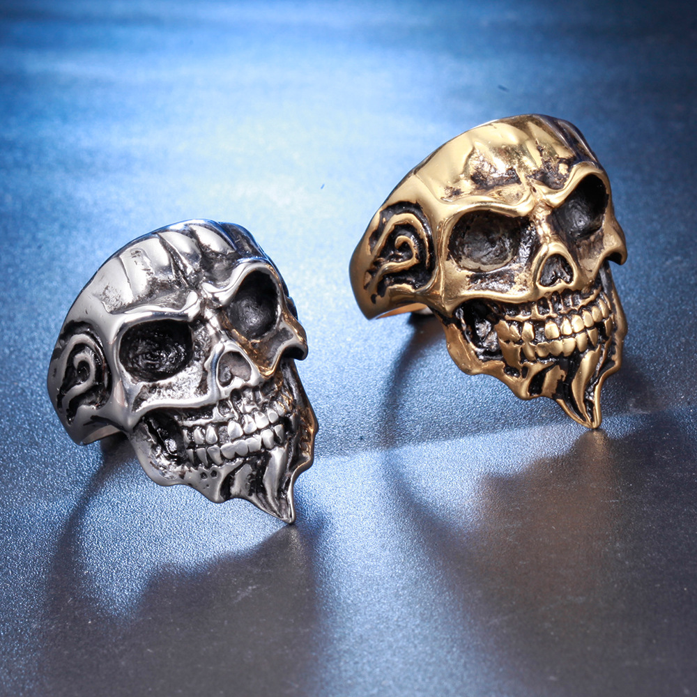 Casual Skull Stainless Steel Polishing Rhinestones 18K Gold Plated Men'S Rings display picture 2