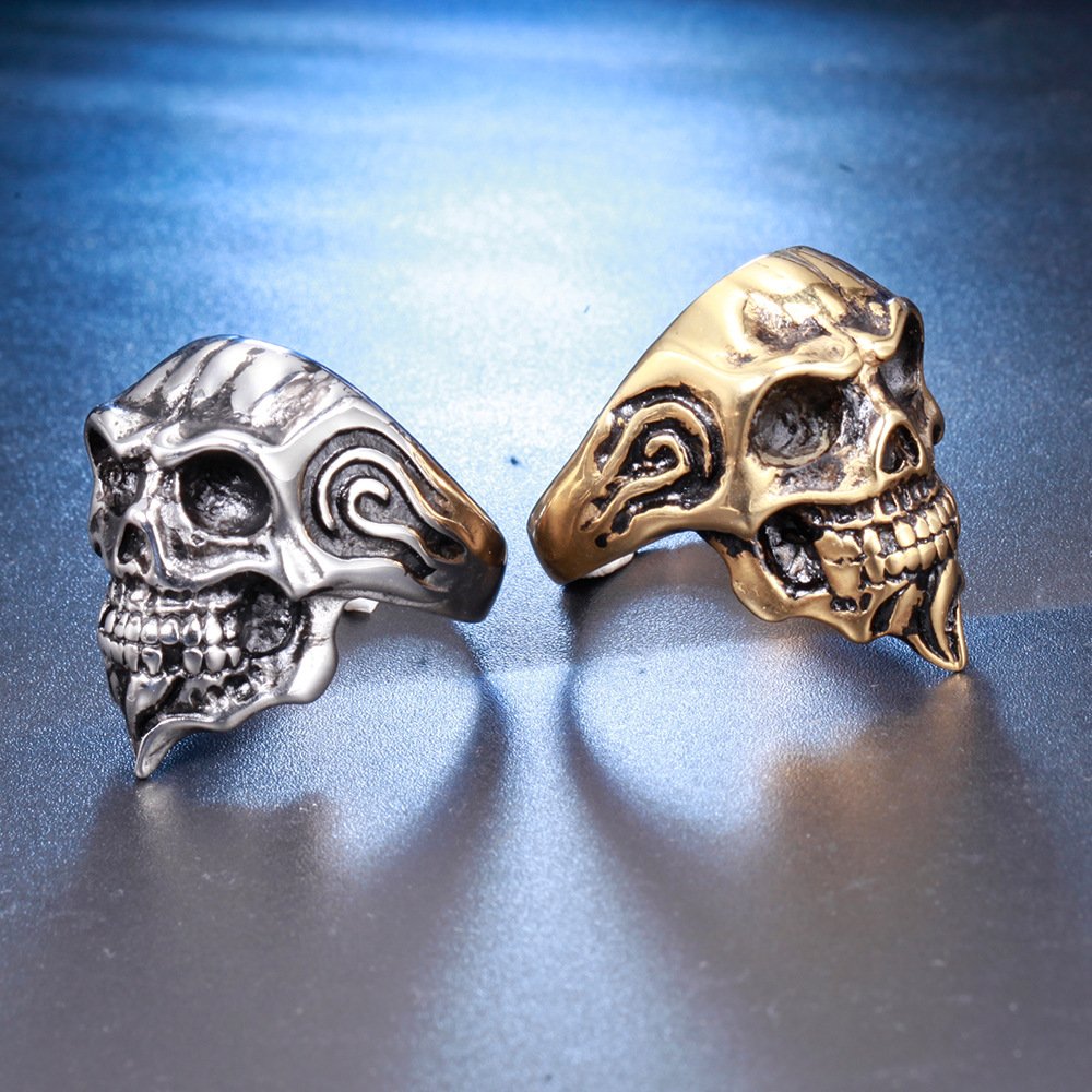 Casual Skull Stainless Steel Polishing Rhinestones 18K Gold Plated Men'S Rings display picture 3