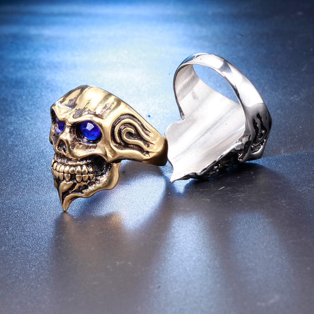 Casual Skull Stainless Steel Polishing Rhinestones 18K Gold Plated Men'S Rings display picture 5