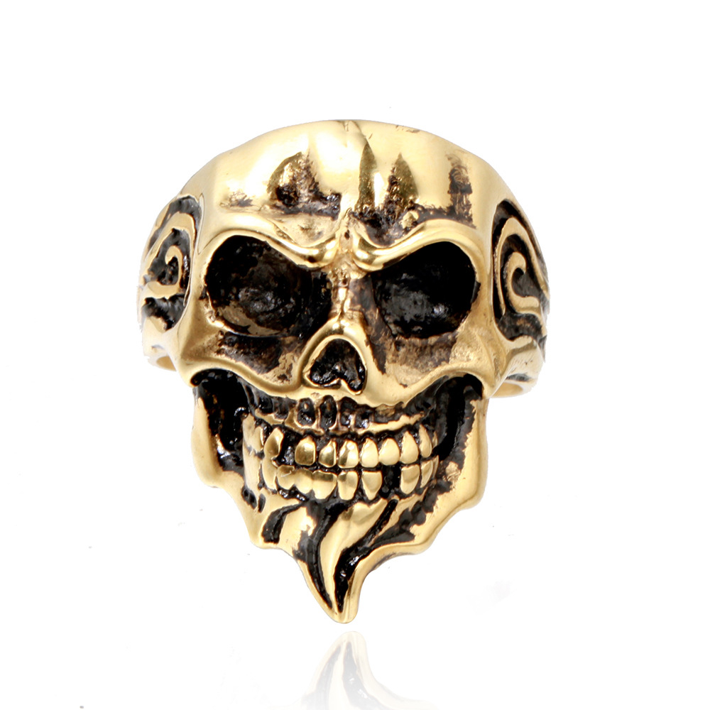 Casual Skull Stainless Steel Polishing Rhinestones 18K Gold Plated Men'S Rings display picture 8