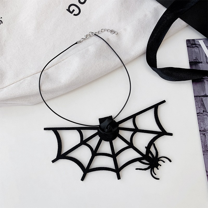 Exaggerated Funny Spider Web Alloy Sponge Three-dimensional Halloween Women's Necklace display picture 7