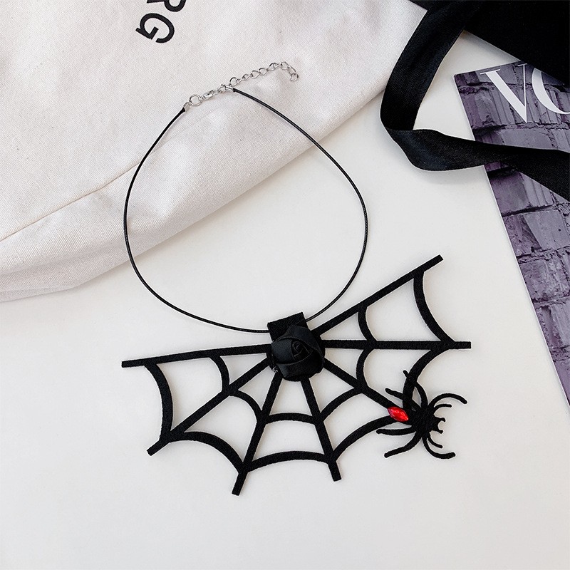 Exaggerated Funny Spider Web Alloy Sponge Three-dimensional Halloween Women's Necklace display picture 6