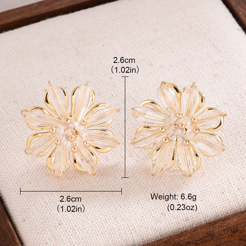 1 Pair French Style Sweet Flower Plating Inlay Alloy Crystal 14k Gold Plated Ear Studs display picture 1