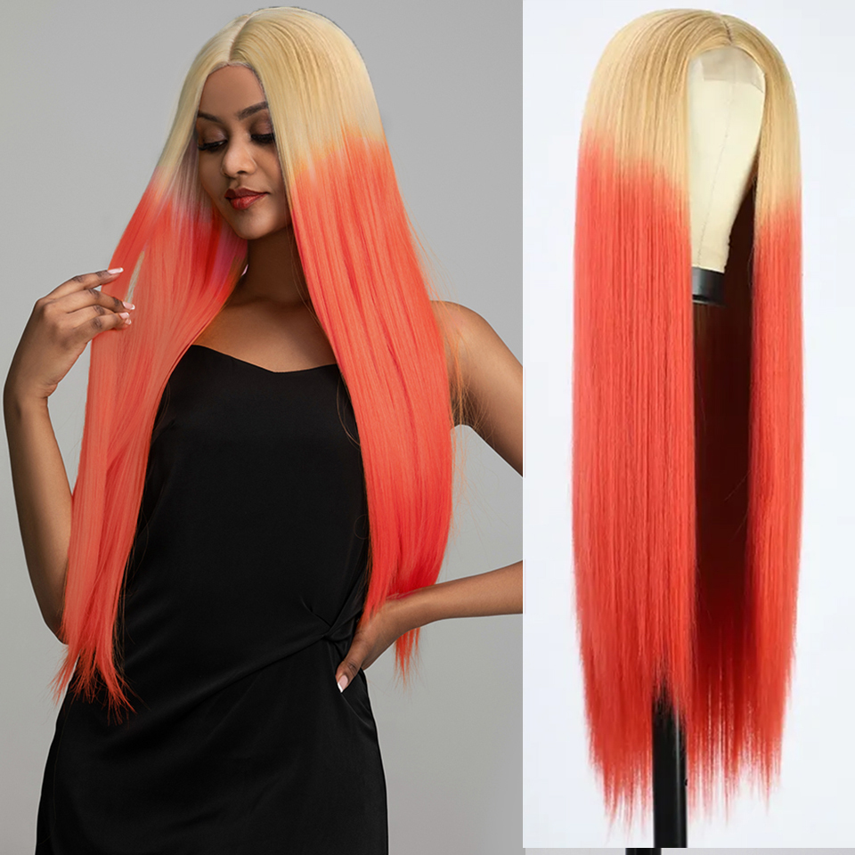 Femmes Doux Fête De Vacances Fiber Chimique Haute Température Fil Centre Parting Longue Droite Cheveux Perruques display picture 1