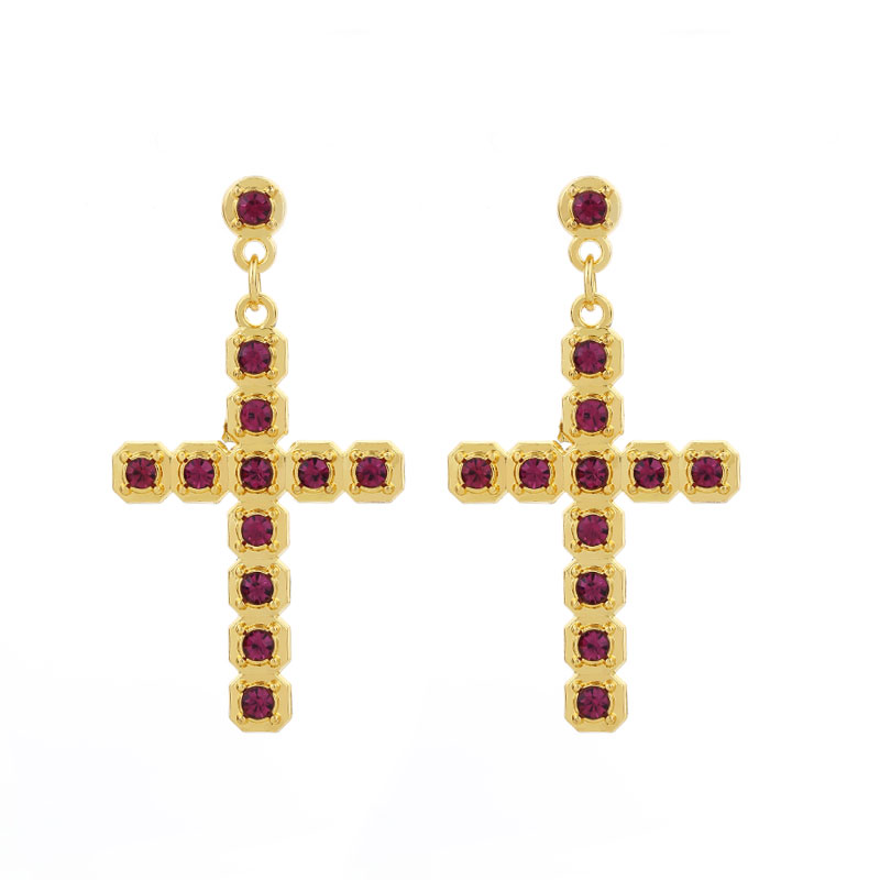 1 Pair Classic Style Cross Inlay Alloy Zircon Drop Earrings display picture 3