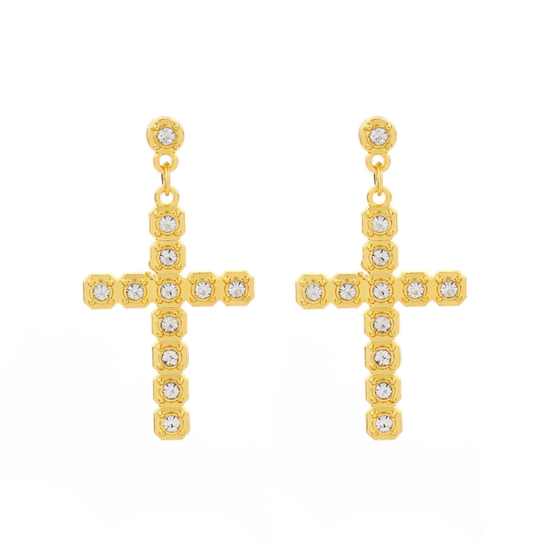 1 Pair Classic Style Cross Inlay Alloy Zircon Drop Earrings display picture 4