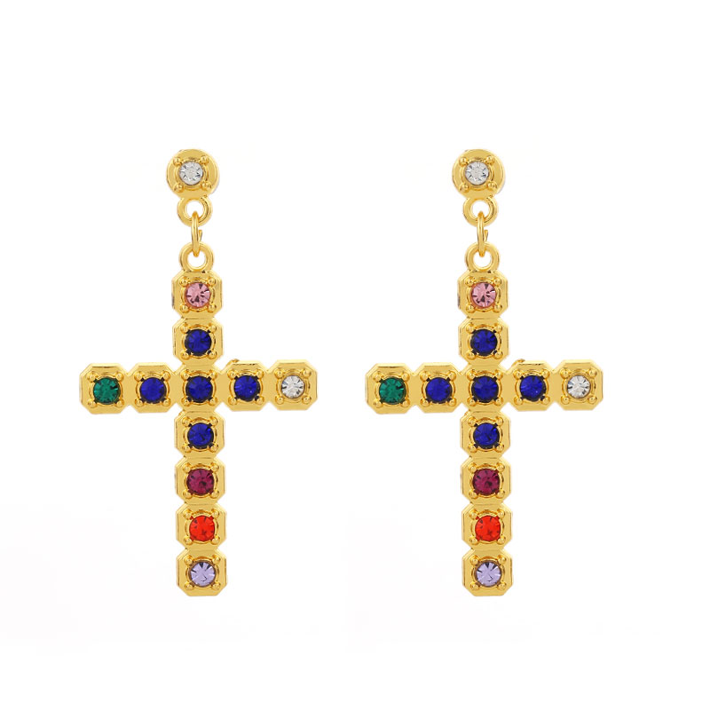 1 Pair Classic Style Cross Inlay Alloy Zircon Drop Earrings display picture 6
