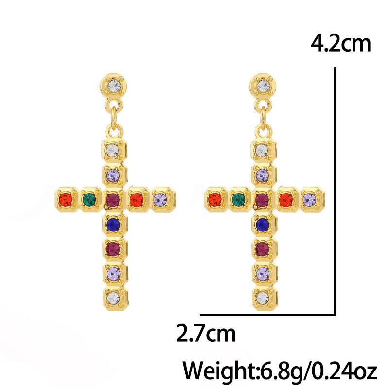 1 Pair Classic Style Cross Inlay Alloy Zircon Drop Earrings display picture 1