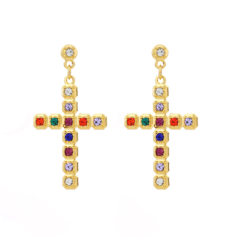1 Pair Classic Style Cross Inlay Alloy Zircon Drop Earrings display picture 7