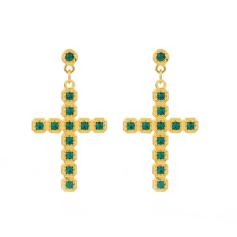 1 Pair Classic Style Cross Inlay Alloy Zircon Drop Earrings display picture 2