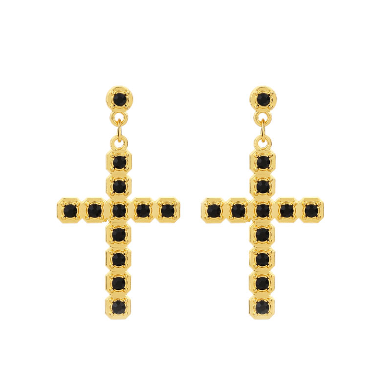 1 Pair Classic Style Cross Inlay Alloy Zircon Drop Earrings display picture 5