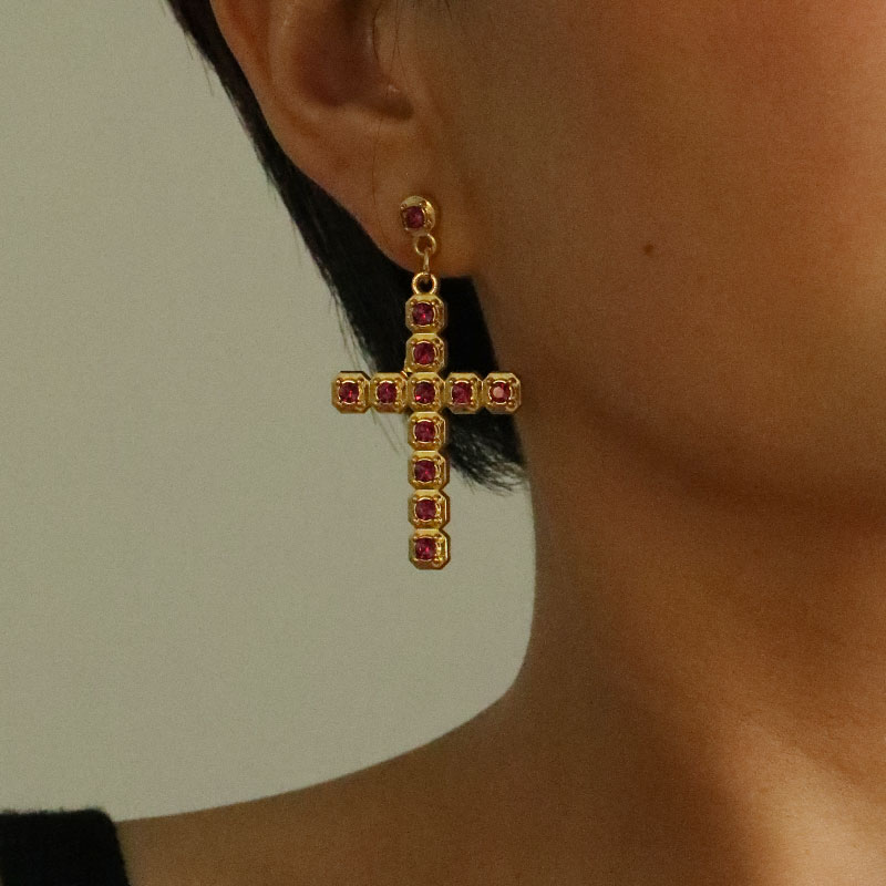 1 Pair Classic Style Cross Inlay Alloy Zircon Drop Earrings display picture 8