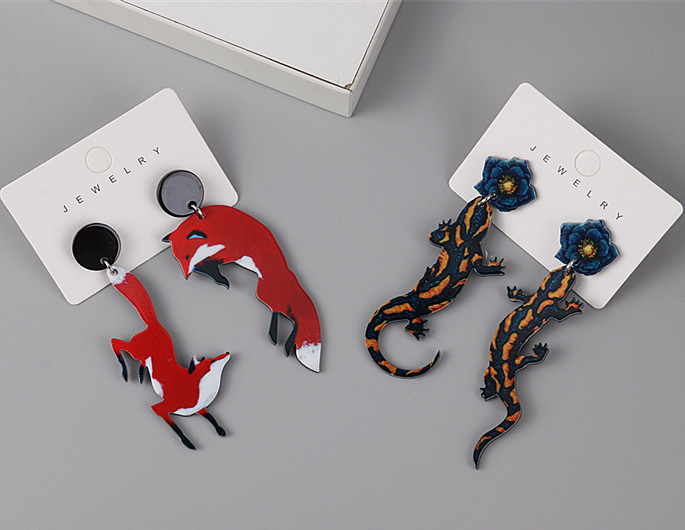 1 Pair Funny Gecko Patchwork Arylic Drop Earrings display picture 2