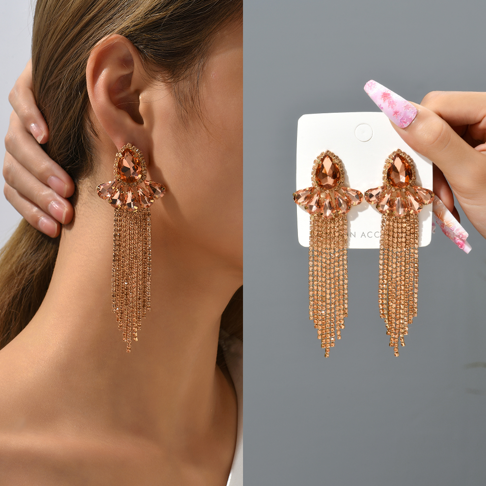 1 Pair Elegant Flower Inlay Copper Alloy Glass Dangling Earrings display picture 5