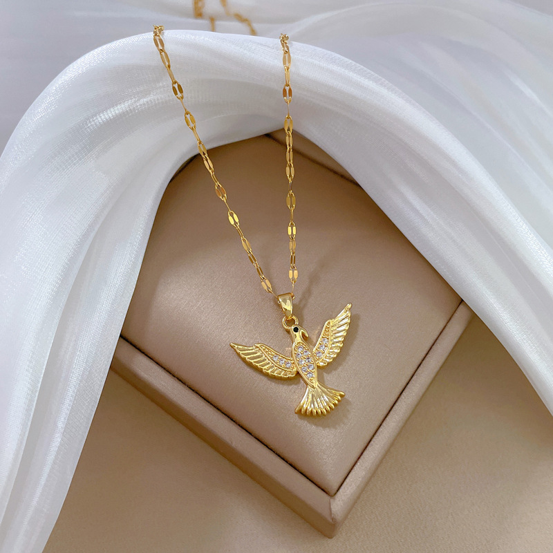 Titan Stahl Kupfer Pendeln Überzug Inlay Vogel Künstliche Edelsteine Halskette Mit Anhänger display picture 4