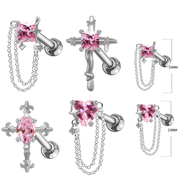 1 Piece Hip-hop Cross Heart Shape Plating Hollow Out Inlay Stainless Steel Copper Rhinestones Zircon White Gold Plated Gold Plated Ear Studs display picture 14