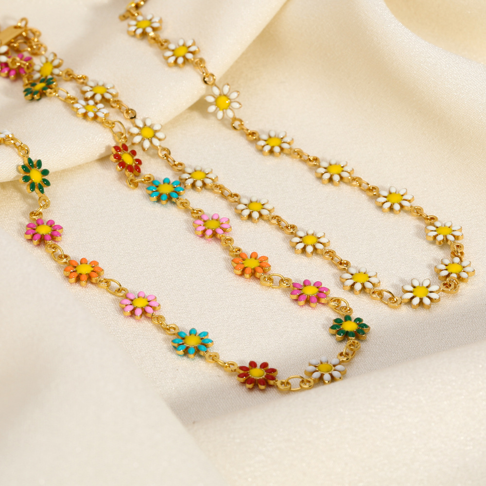 201 Edelstahl 18 Karat Vergoldet Hawaiisch Bohemien Emaille Überzug Chrysantheme Halskette display picture 6