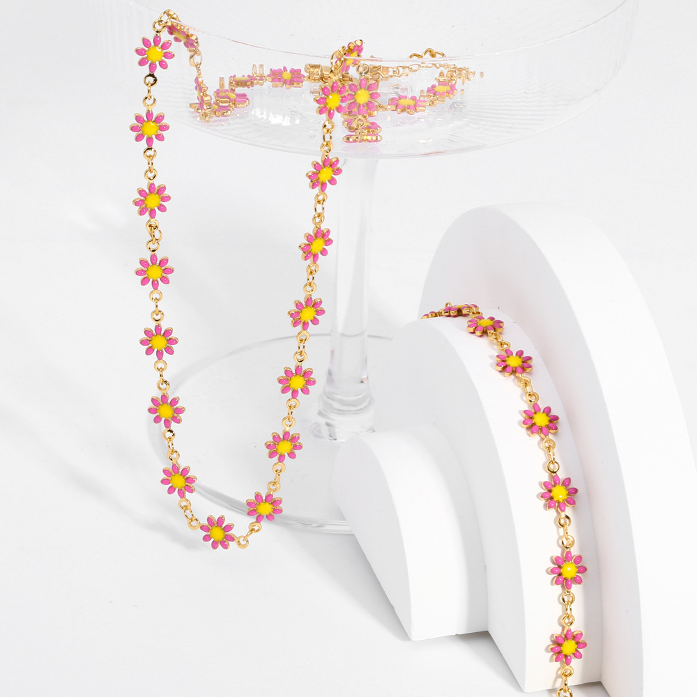 201 Edelstahl 18 Karat Vergoldet Hawaiisch Bohemien Emaille Überzug Chrysantheme Halskette display picture 1