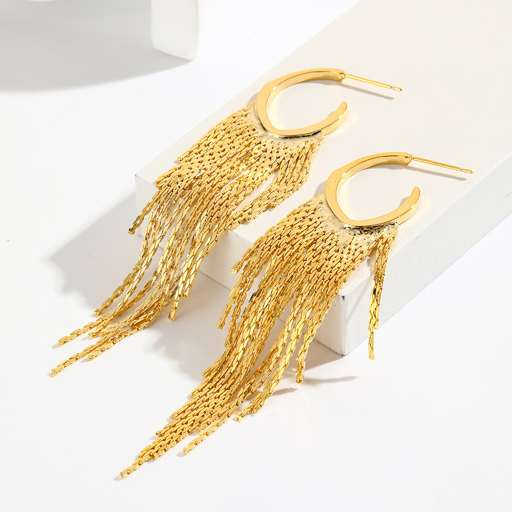 1 Pair Modern Style Tassel Plating Copper 18k Gold Plated Earrings display picture 4