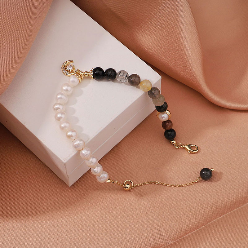 Simple Style Sun Moon Freshwater Pearl Obsidian Beaded Bracelets display picture 2