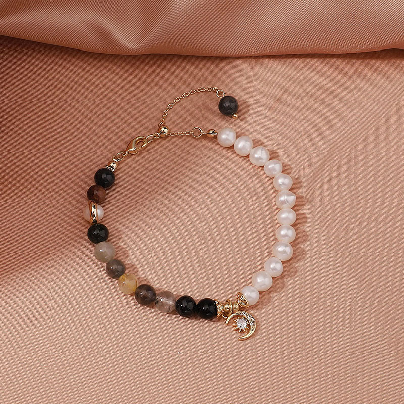 Simple Style Sun Moon Freshwater Pearl Obsidian Beaded Bracelets display picture 5