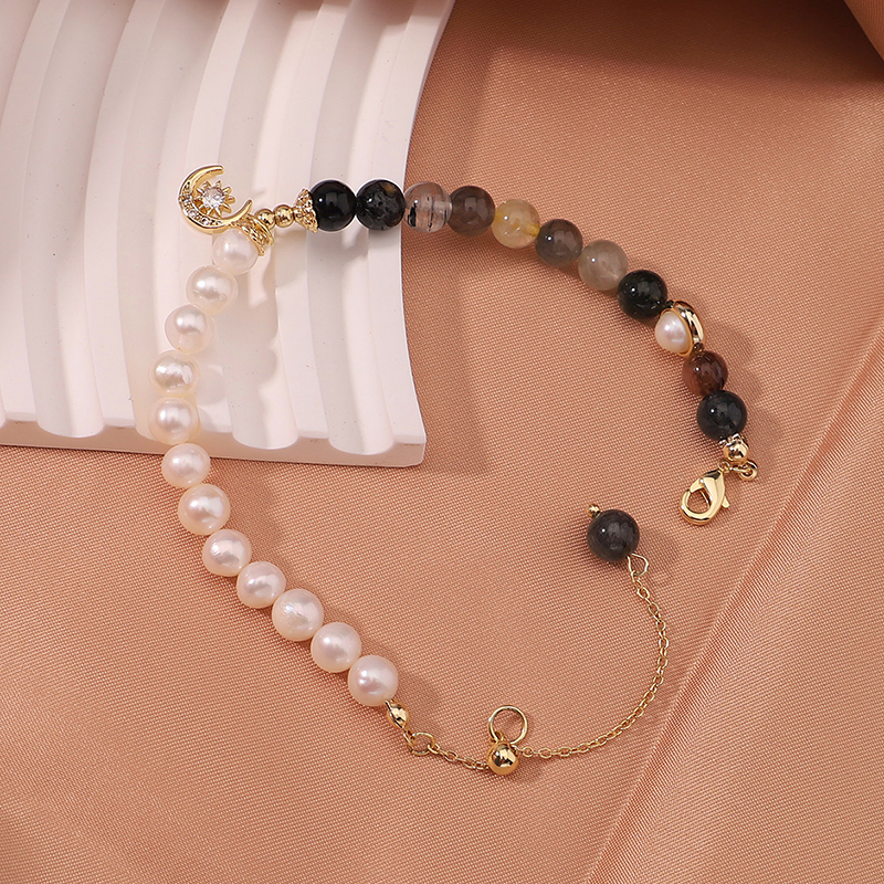 Simple Style Sun Moon Freshwater Pearl Obsidian Beaded Bracelets display picture 6