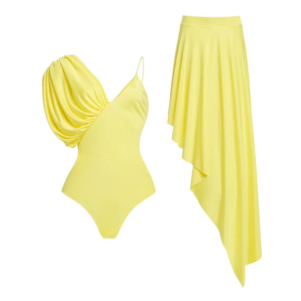 امرأة جنسي اللون الصامد 2 قطعة مجموعة قطعة واحدة ملابس السباحة display picture 1