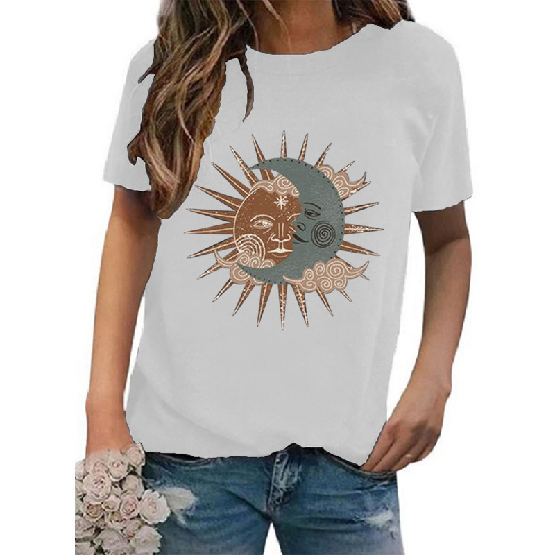 Mujeres Playeras Manga Corta Camisetas Impresión Casual Estilo Vintage Sol Luna display picture 1