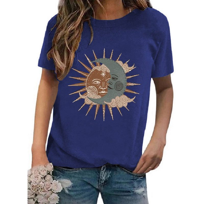 Femmes T-shirt Manche Courte T-shirts Impression Décontractée Style Vintage Soleil Lune display picture 2