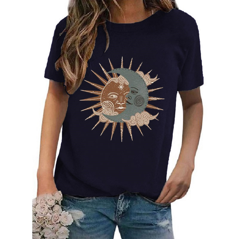 Mujeres Playeras Manga Corta Camisetas Impresión Casual Estilo Vintage Sol Luna display picture 4