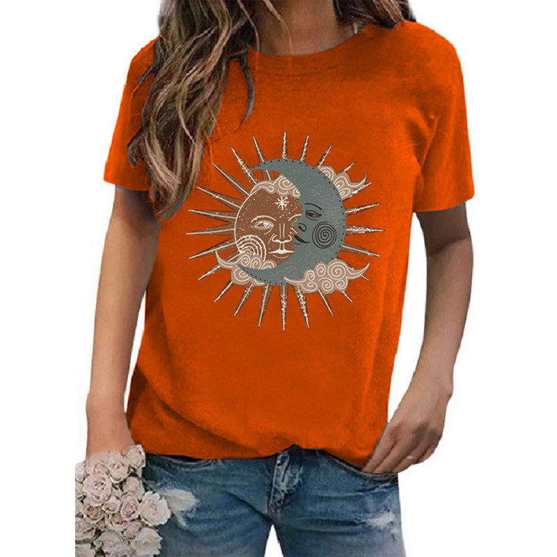 Women's T-shirt Short Sleeve T-shirts Printing Casual Vintage Style Sun Moon display picture 5