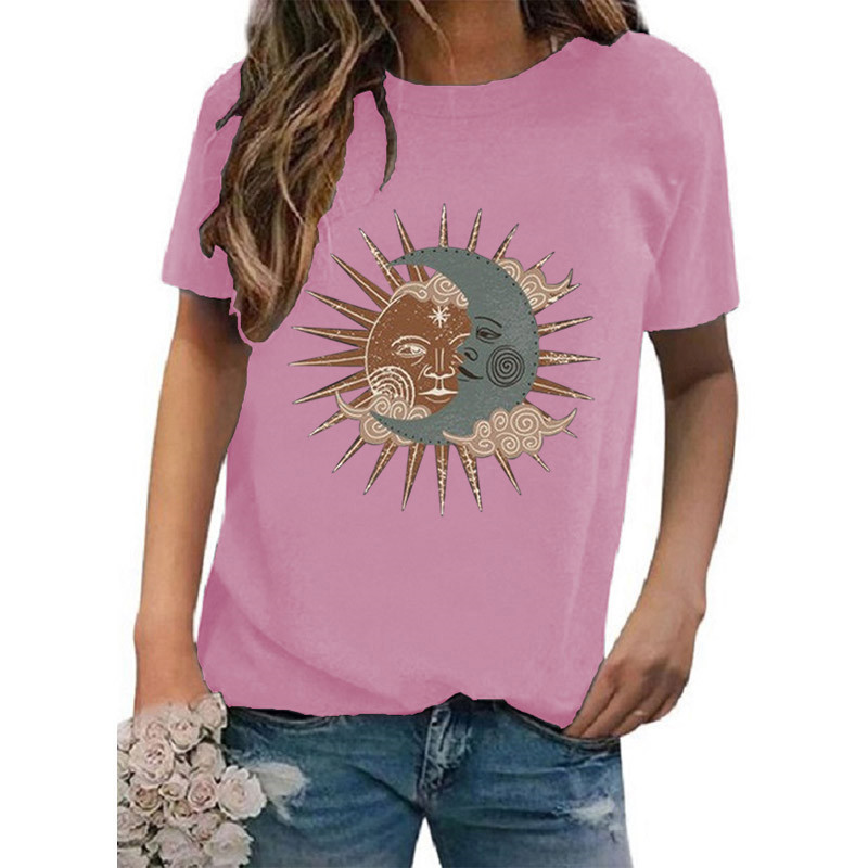 Femmes T-shirt Manche Courte T-shirts Impression Décontractée Style Vintage Soleil Lune display picture 6