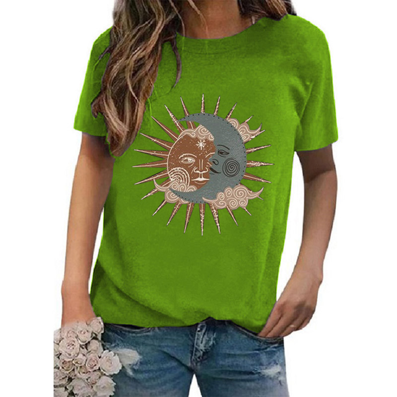 Women's T-shirt Short Sleeve T-shirts Printing Casual Vintage Style Sun Moon display picture 7