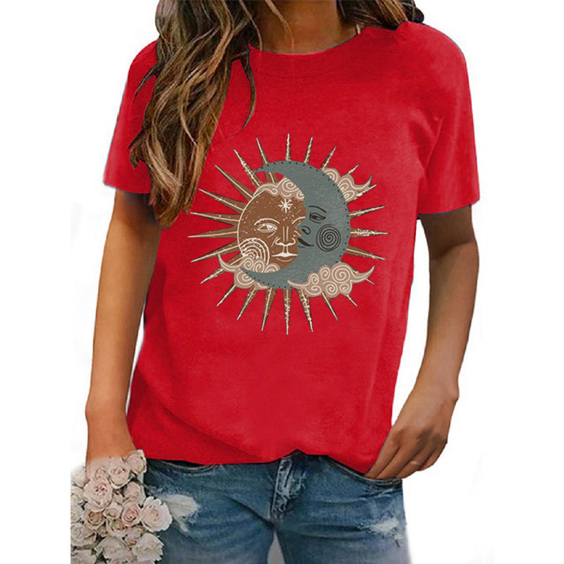 Femmes T-shirt Manche Courte T-shirts Impression Décontractée Style Vintage Soleil Lune display picture 9