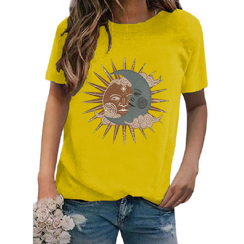 Femmes T-shirt Manche Courte T-shirts Impression Décontractée Style Vintage Soleil Lune display picture 10