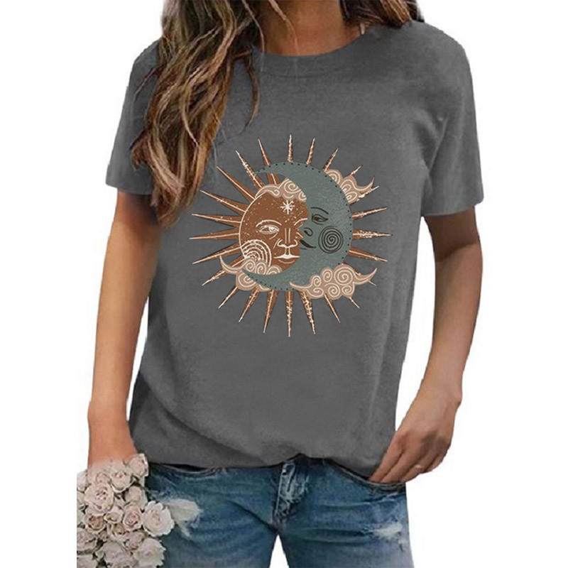 Women's T-shirt Short Sleeve T-shirts Printing Casual Vintage Style Sun Moon display picture 11