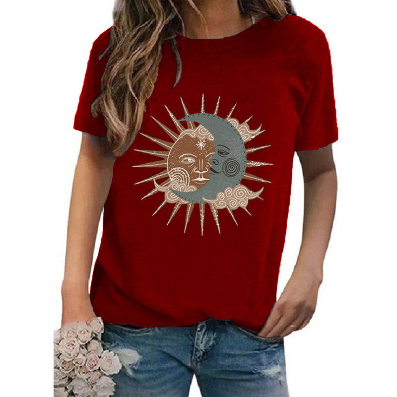 Femmes T-shirt Manche Courte T-shirts Impression Décontractée Style Vintage Soleil Lune display picture 12
